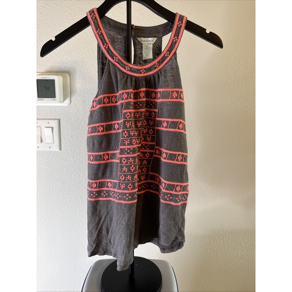 Sundance Women's Tank Top Embroidered Boho Summer Vacation Gray Size S